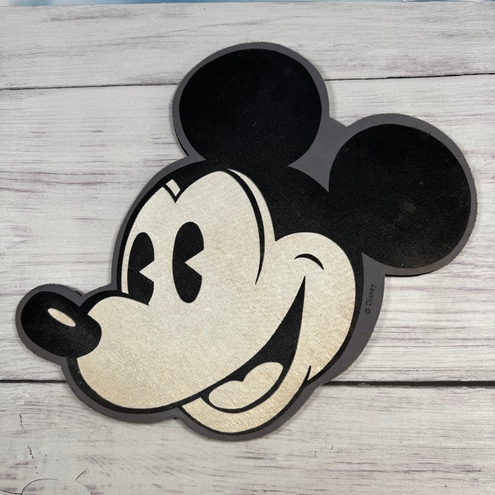 VTG Disney Mickey Mouse Pad Die Cut Head Black Cream Retro Desk Accessory